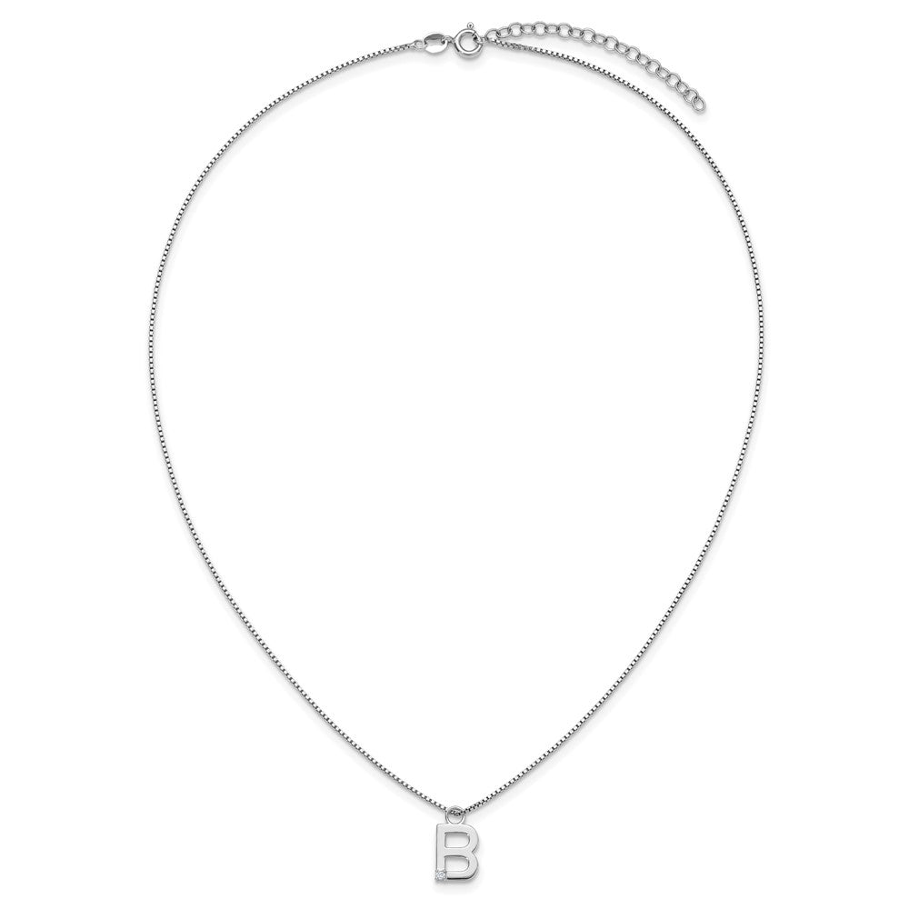 Sterling Silver Rhodium Plated White Ice .03 Diamond Initial B w/2in Ext. Necklace