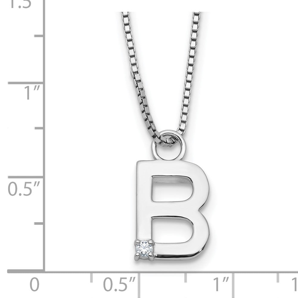Sterling Silver Rhodium Plated White Ice .03 Diamond Initial B w/2in Ext. Necklace