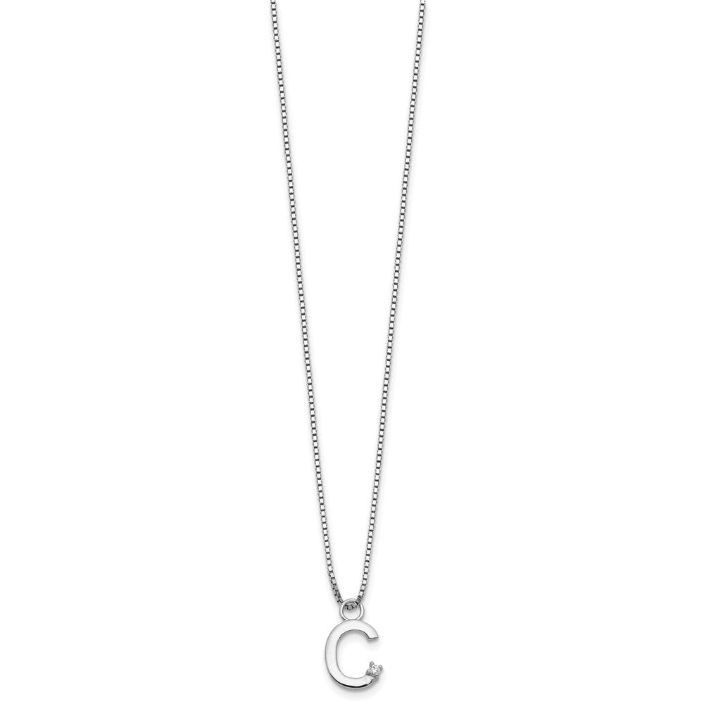 Sterling Silver Rhodium Plated White Ice .03 Diamond Initial C w/2in Ext. Necklace