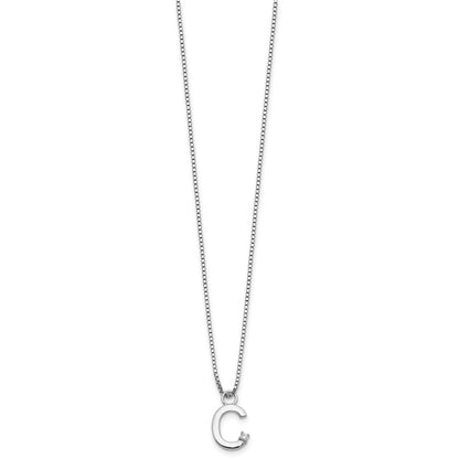 Sterling Silver Rhodium Plated White Ice .03 Diamond Initial C w/2in Ext. Necklace