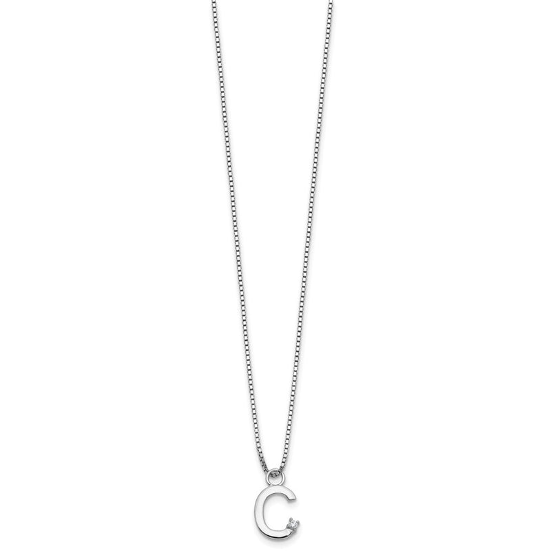 Sterling Silver Rhodium Plated White Ice .03 Diamond Initial C w/2in Ext. Necklace