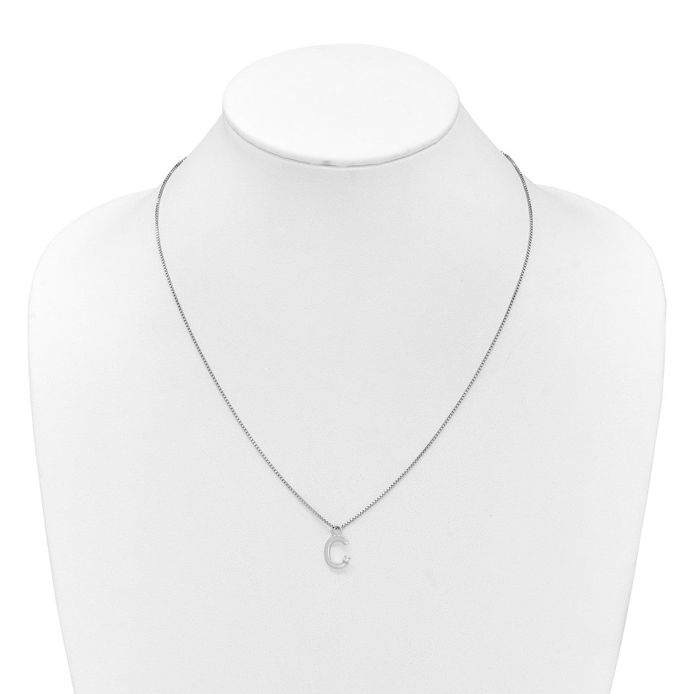 Sterling Silver Rhodium Plated White Ice .03 Diamond Initial C w/2in Ext. Necklace