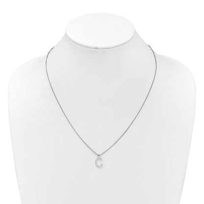 Sterling Silver Rhodium Plated White Ice .03 Diamond Initial C w/2in Ext. Necklace