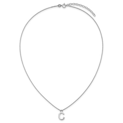 Sterling Silver Rhodium Plated White Ice .03 Diamond Initial C w/2in Ext. Necklace