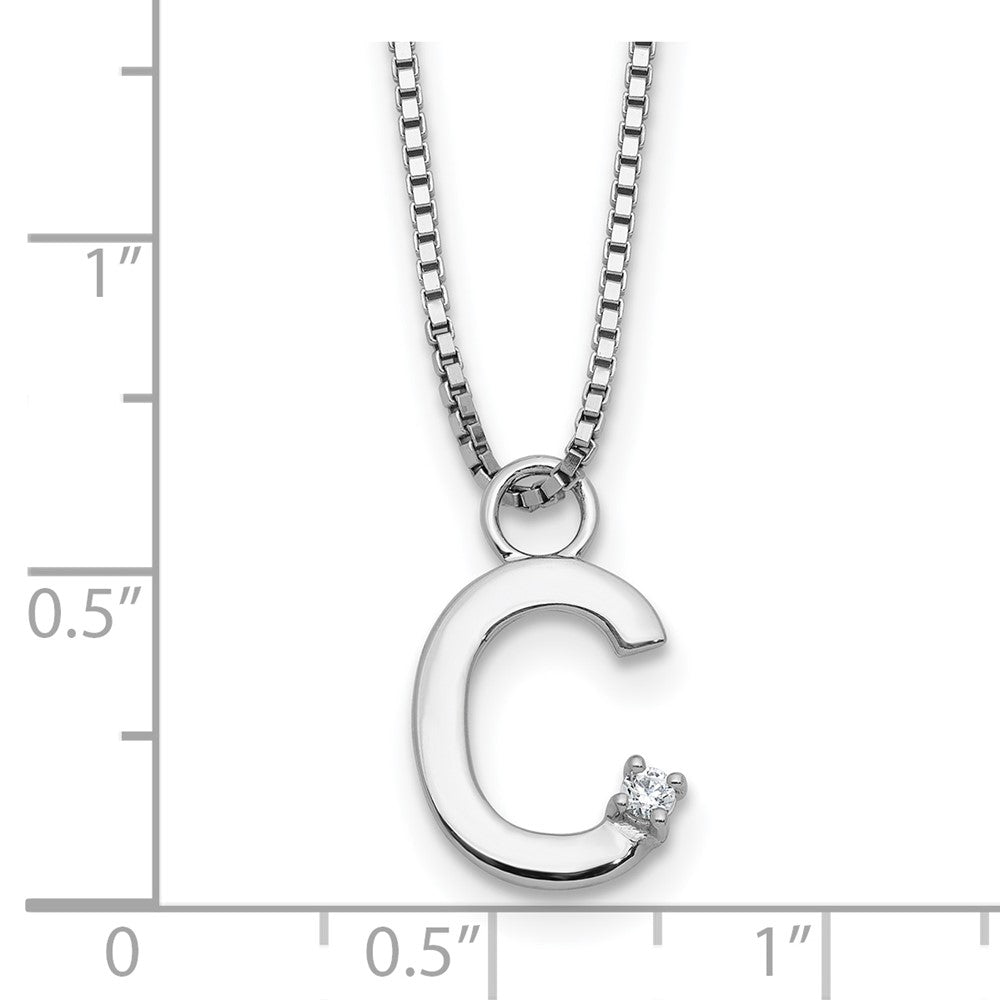 Sterling Silver Rhodium Plated White Ice .03 Diamond Initial C w/2in Ext. Necklace