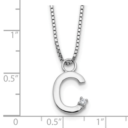 Sterling Silver Rhodium Plated White Ice .03 Diamond Initial C w/2in Ext. Necklace