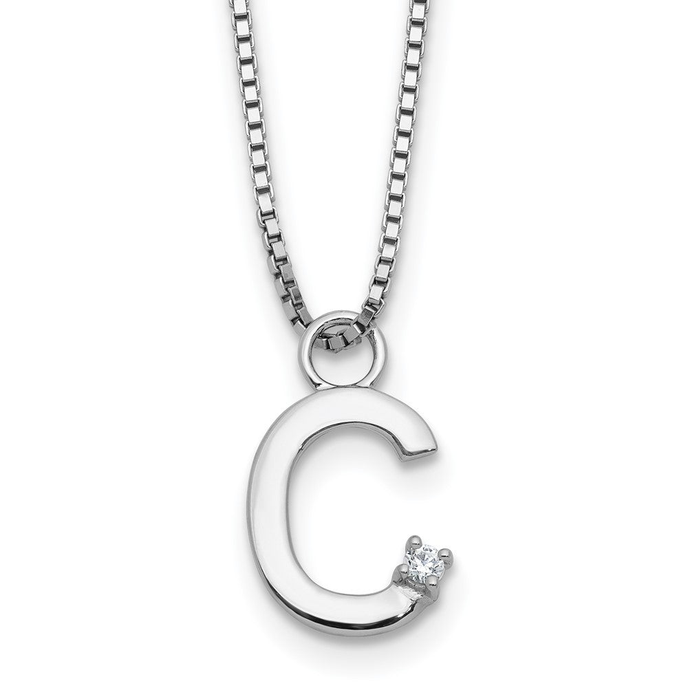 Sterling Silver Rhodium Plated White Ice .03 Diamond Initial C w/2in Ext. Necklace