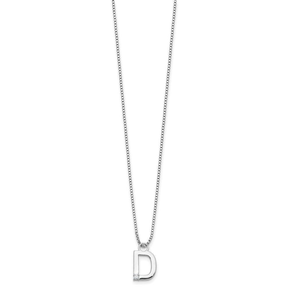 Sterling Silver Rhodium Plated White Ice .03 Diamond Initial D w/2in Ext. Necklace