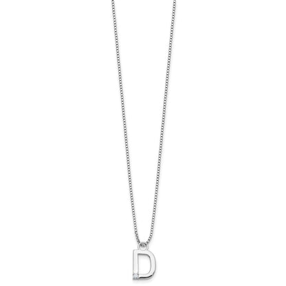 Sterling Silver Rhodium Plated White Ice .03 Diamond Initial D w/2in Ext. Necklace