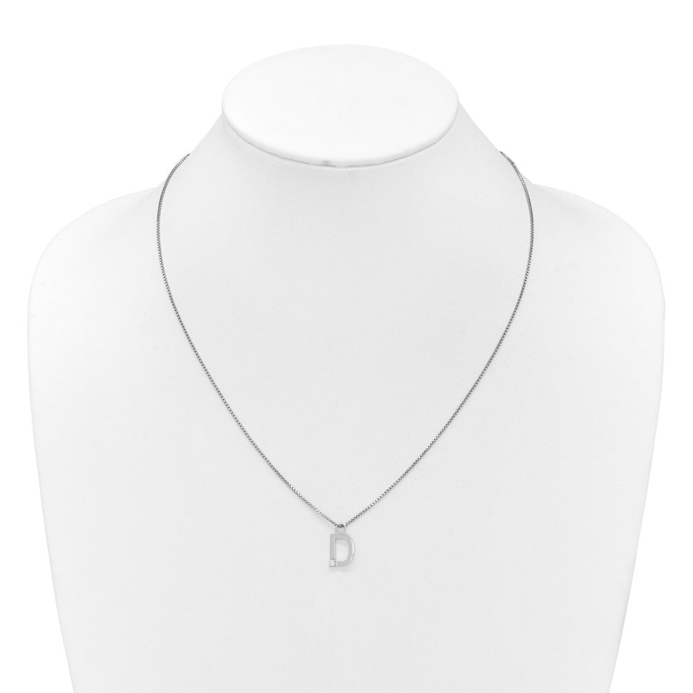Sterling Silver Rhodium Plated White Ice .03 Diamond Initial D w/2in Ext. Necklace