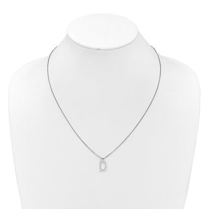 Sterling Silver Rhodium Plated White Ice .03 Diamond Initial D w/2in Ext. Necklace