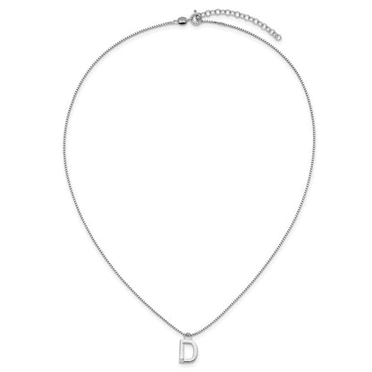Sterling Silver Rhodium Plated White Ice .03 Diamond Initial D w/2in Ext. Necklace