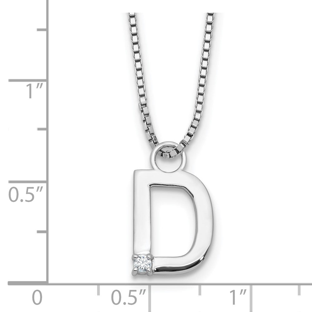 Sterling Silver Rhodium Plated White Ice .03 Diamond Initial D w/2in Ext. Necklace