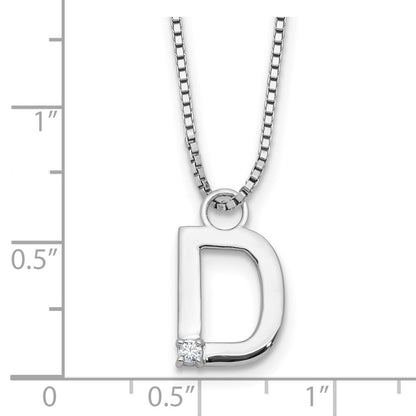 Sterling Silver Rhodium Plated White Ice .03 Diamond Initial D w/2in Ext. Necklace