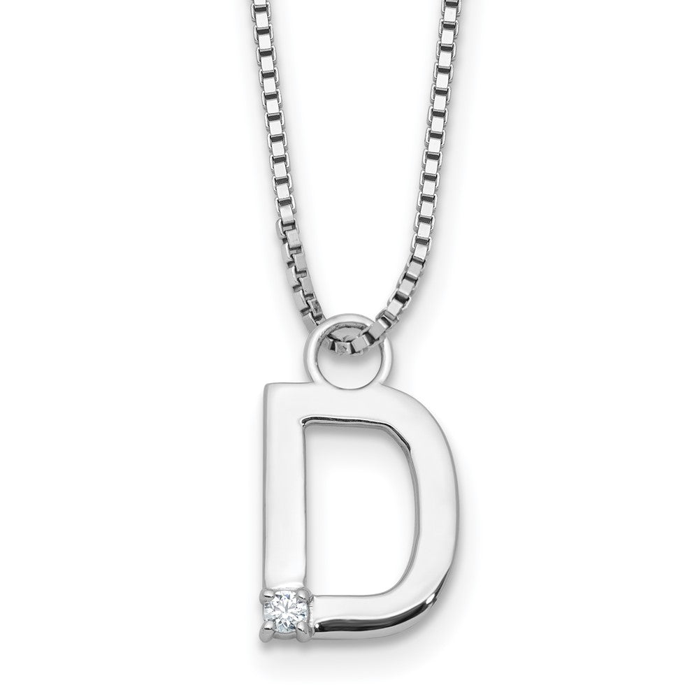 Sterling Silver Rhodium Plated White Ice .03 Diamond Initial D w/2in Ext. Necklace