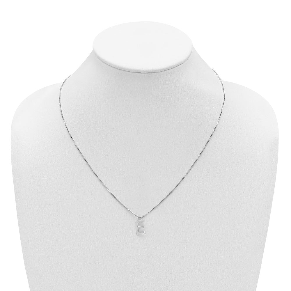 Sterling Silver Rhodium Plated White Ice .03 Diamond Initial E w/2in Ext. Necklace