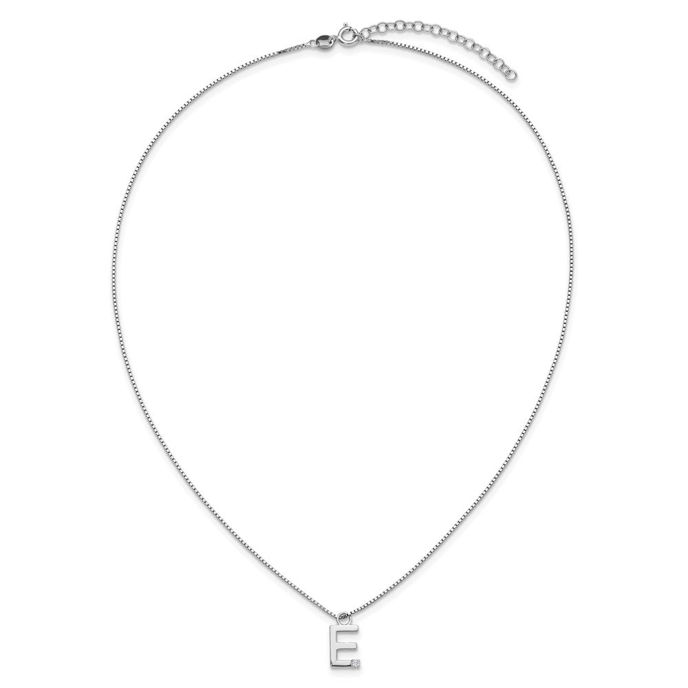Sterling Silver Rhodium Plated White Ice .03 Diamond Initial E w/2in Ext. Necklace