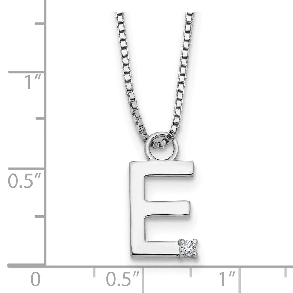 Sterling Silver Rhodium Plated White Ice .03 Diamond Initial E w/2in Ext. Necklace