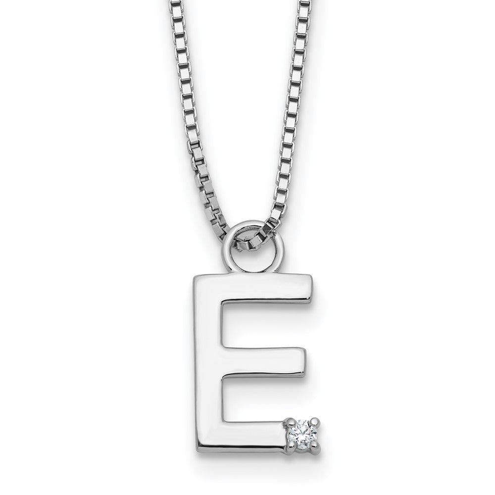 Sterling Silver Rhodium Plated White Ice .03 Diamond Initial E w/2in Ext. Necklace