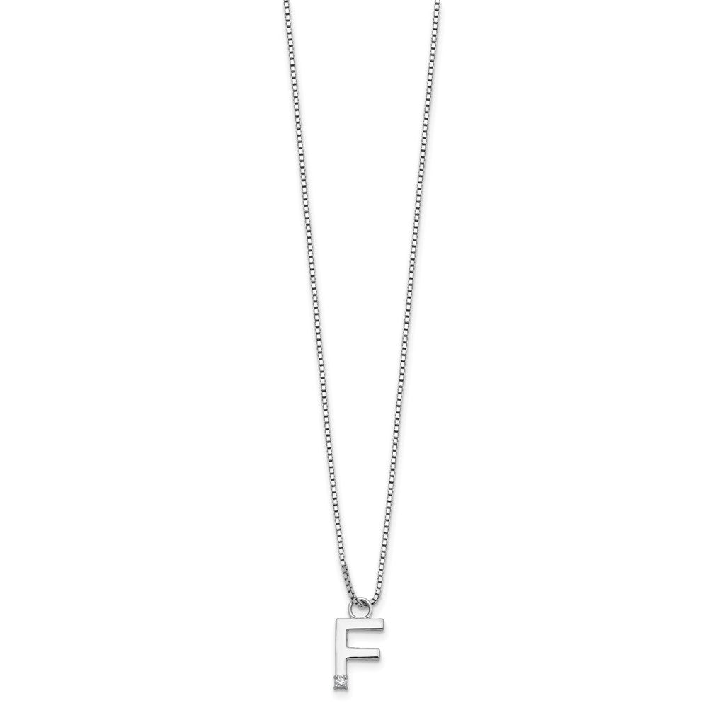 Sterling Silver Rhodium Plated White Ice .03 Diamond Initial F w/2in Ext. Necklace