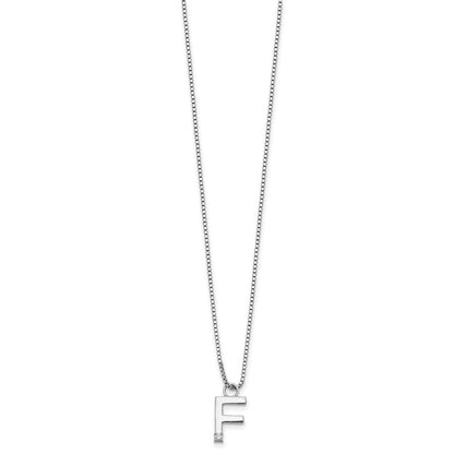 Sterling Silver Rhodium Plated White Ice .03 Diamond Initial F w/2in Ext. Necklace
