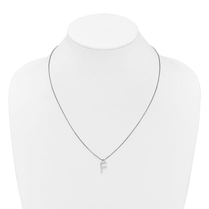 Sterling Silver Rhodium Plated White Ice .03 Diamond Initial F w/2in Ext. Necklace