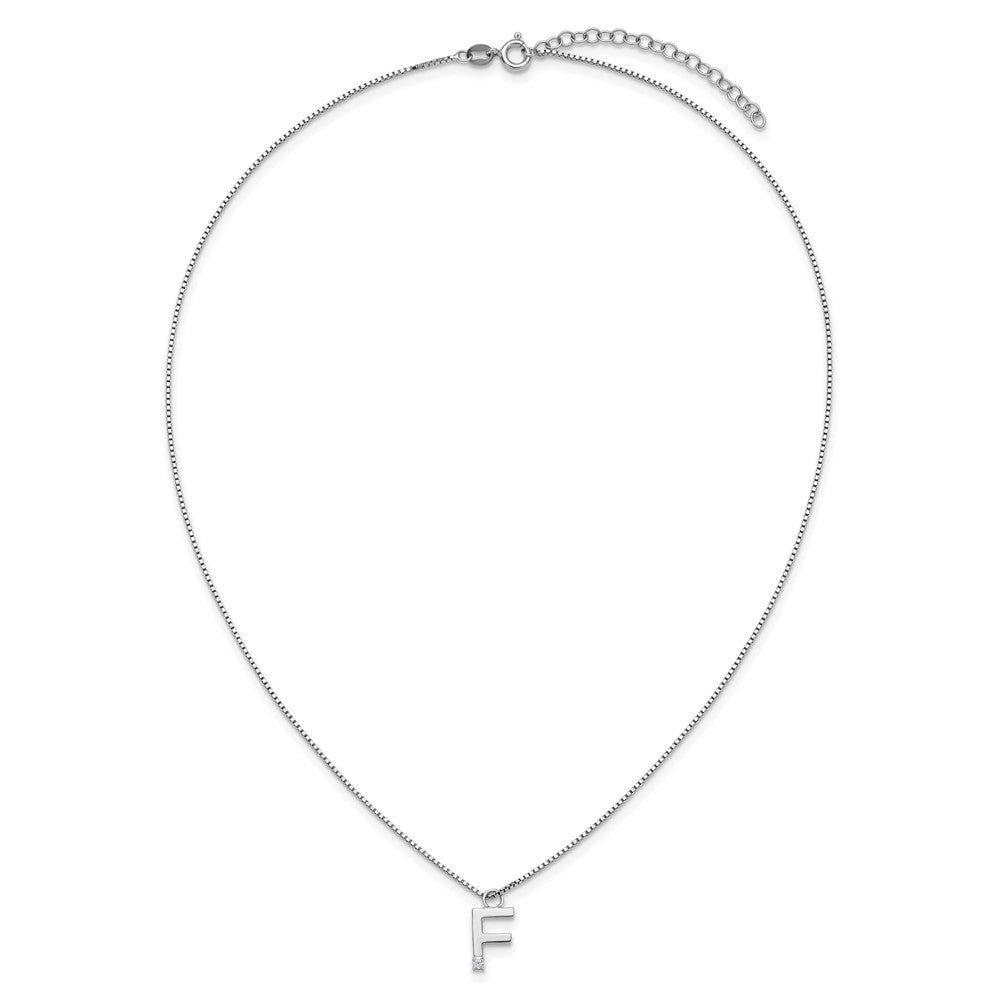 Sterling Silver Rhodium Plated White Ice .03 Diamond Initial F w/2in Ext. Necklace