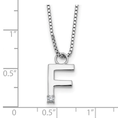Sterling Silver Rhodium Plated White Ice .03 Diamond Initial F w/2in Ext. Necklace