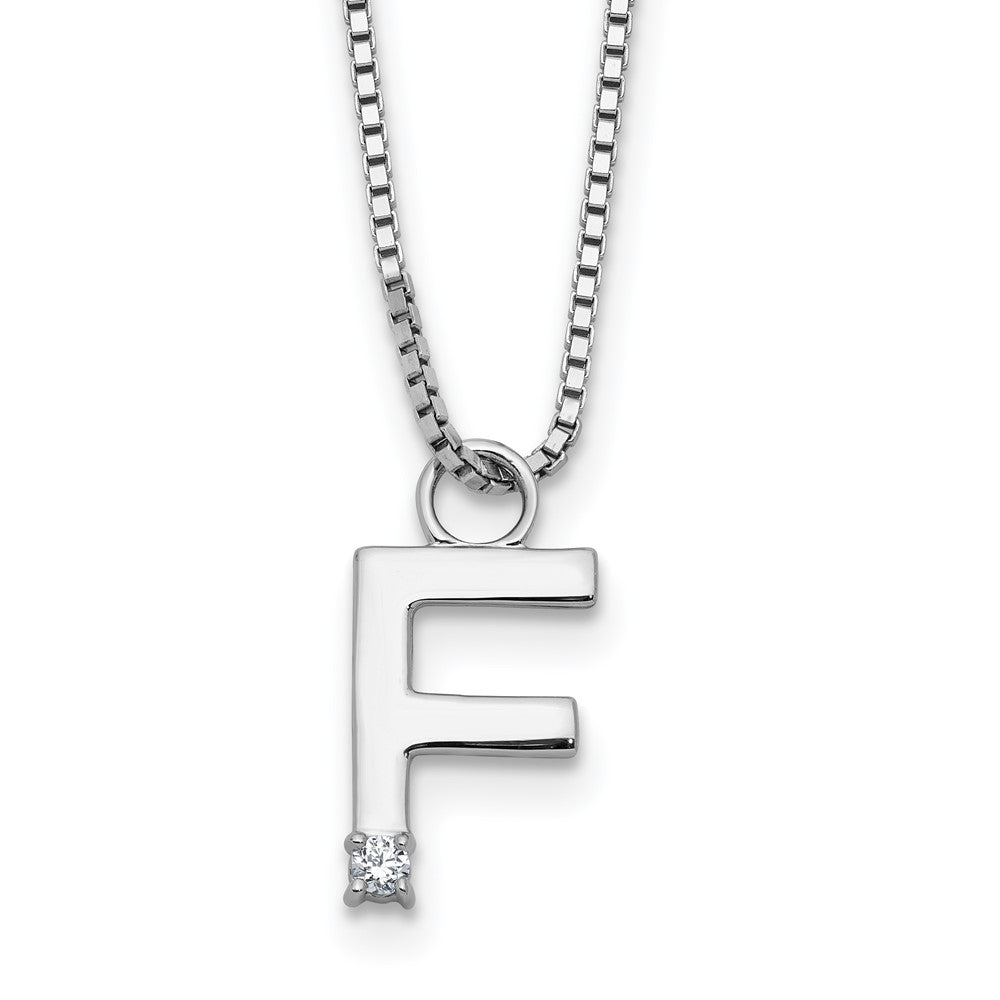 Sterling Silver Rhodium Plated White Ice .03 Diamond Initial F w/2in Ext. Necklace