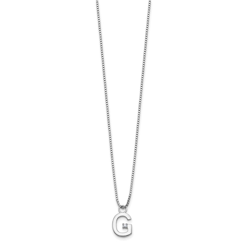 Sterling Silver Rhodium Plated White Ice .03 Diamond Initial G w/2in Ext. Necklace