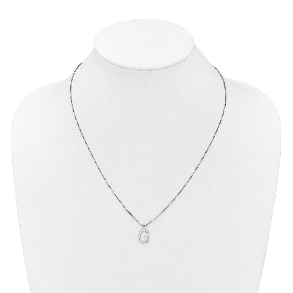 Sterling Silver Rhodium Plated White Ice .03 Diamond Initial G w/2in Ext. Necklace