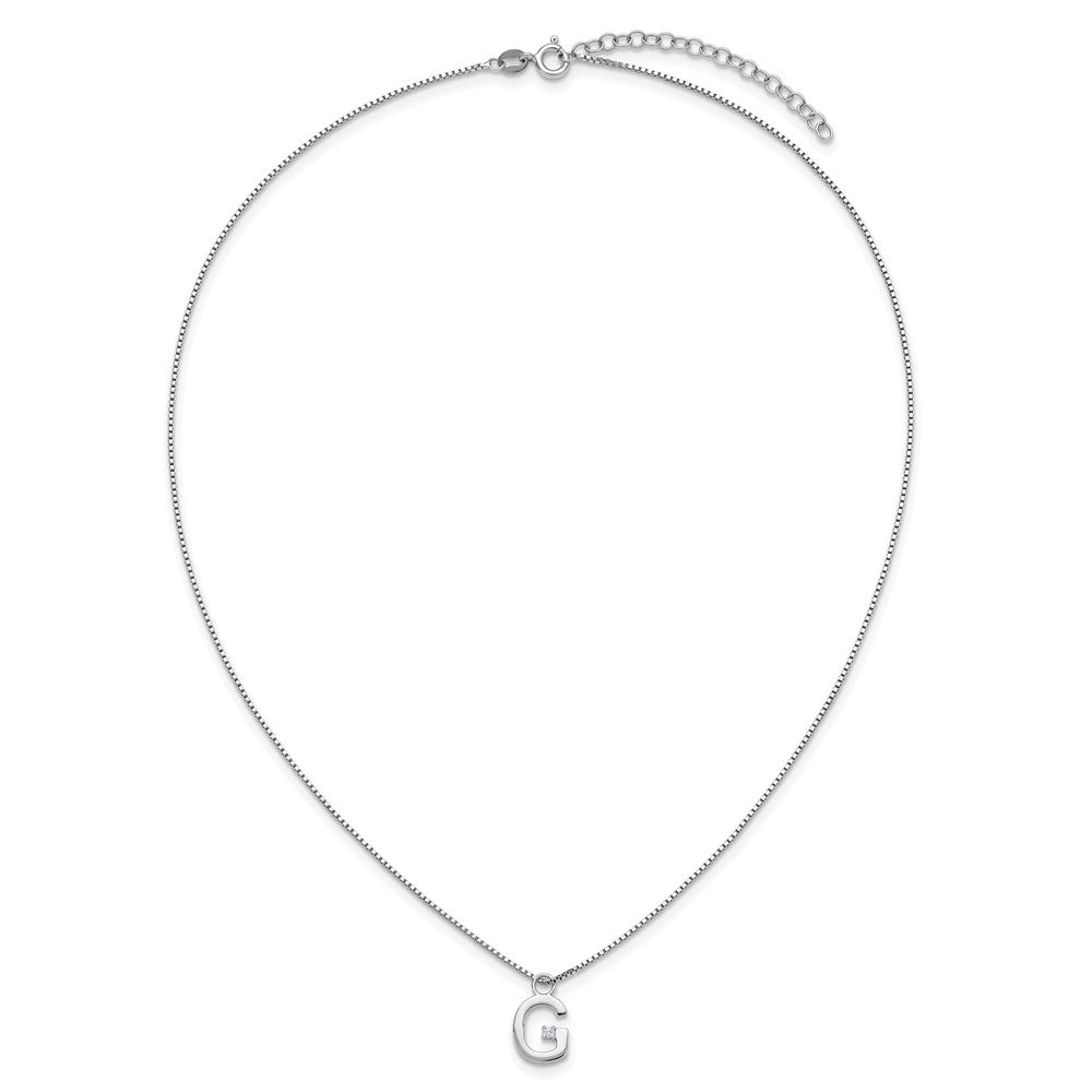 Sterling Silver Rhodium Plated White Ice .03 Diamond Initial G w/2in Ext. Necklace