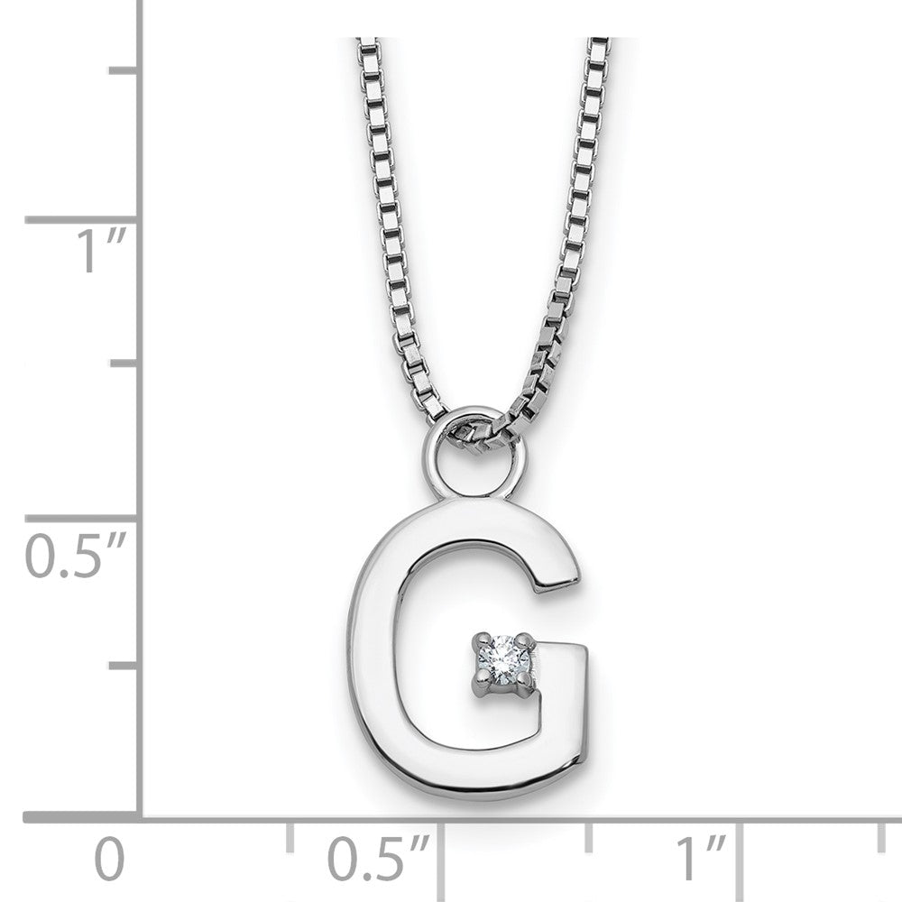 Sterling Silver Rhodium Plated White Ice .03 Diamond Initial G w/2in Ext. Necklace