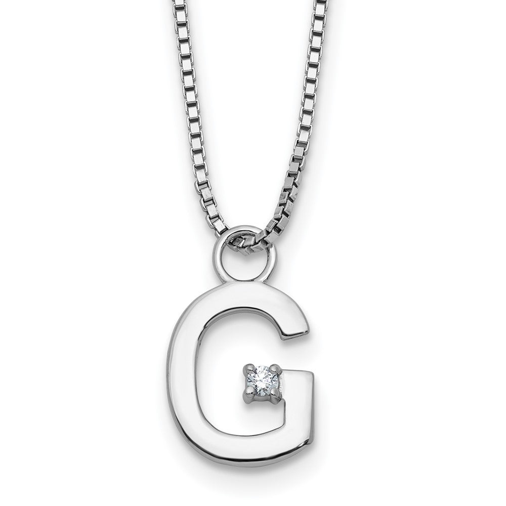 Sterling Silver Rhodium Plated White Ice .03 Diamond Initial G w/2in Ext. Necklace