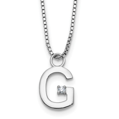 Sterling Silver Rhodium Plated White Ice .03 Diamond Initial G w/2in Ext. Necklace