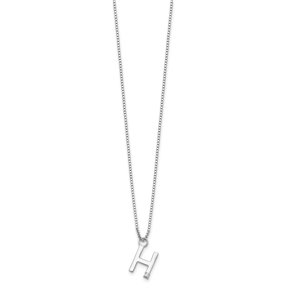 Sterling Silver Rhodium Plated White Ice .03 Diamond Initial H w/2in Ext. Necklace