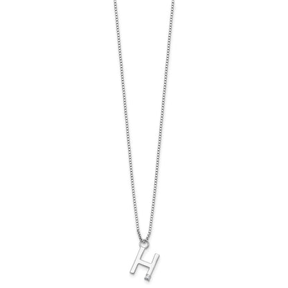 Sterling Silver Rhodium Plated White Ice .03 Diamond Initial H w/2in Ext. Necklace