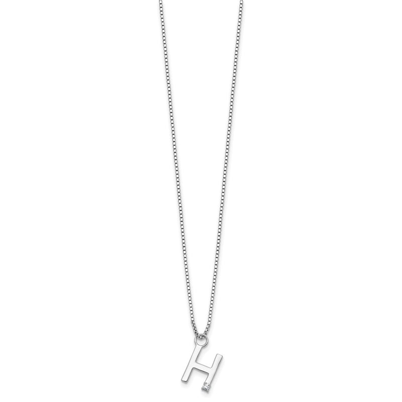 Sterling Silver Rhodium Plated White Ice .03 Diamond Initial H w/2in Ext. Necklace