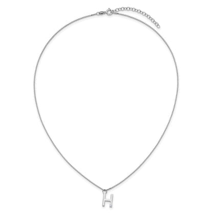 Sterling Silver Rhodium Plated White Ice .03 Diamond Initial H w/2in Ext. Necklace