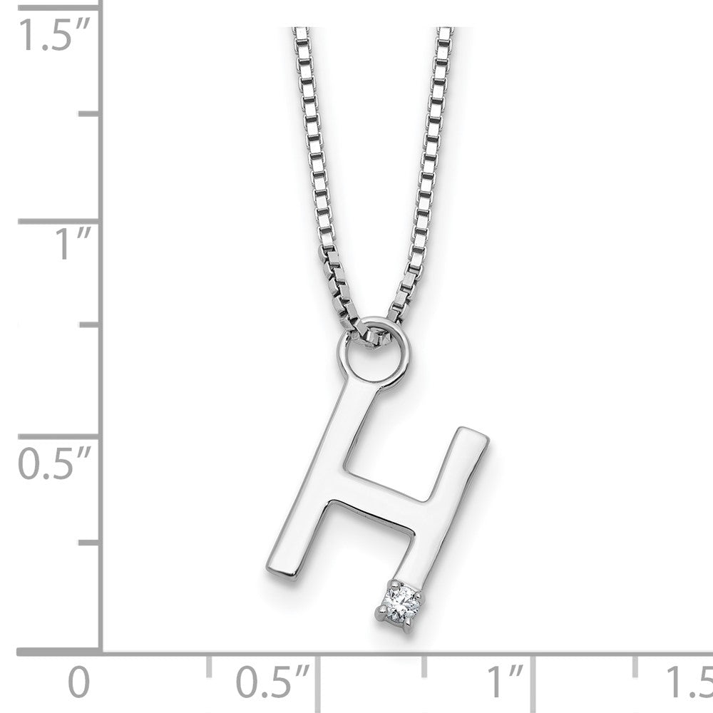 Sterling Silver Rhodium Plated White Ice .03 Diamond Initial H w/2in Ext. Necklace