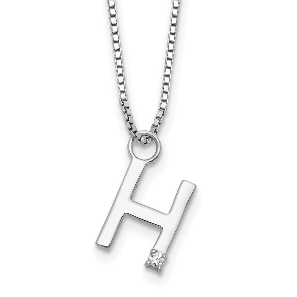 Sterling Silver Rhodium Plated White Ice .03 Diamond Initial H w/2in Ext. Necklace