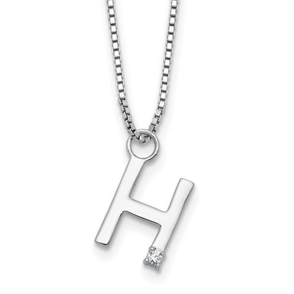 Sterling Silver Rhodium Plated White Ice .03 Diamond Initial H w/2in Ext. Necklace