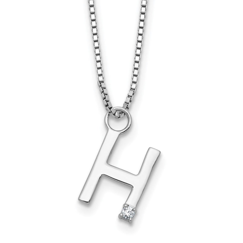 Sterling Silver Rhodium Plated White Ice .03 Diamond Initial H w/2in Ext. Necklace