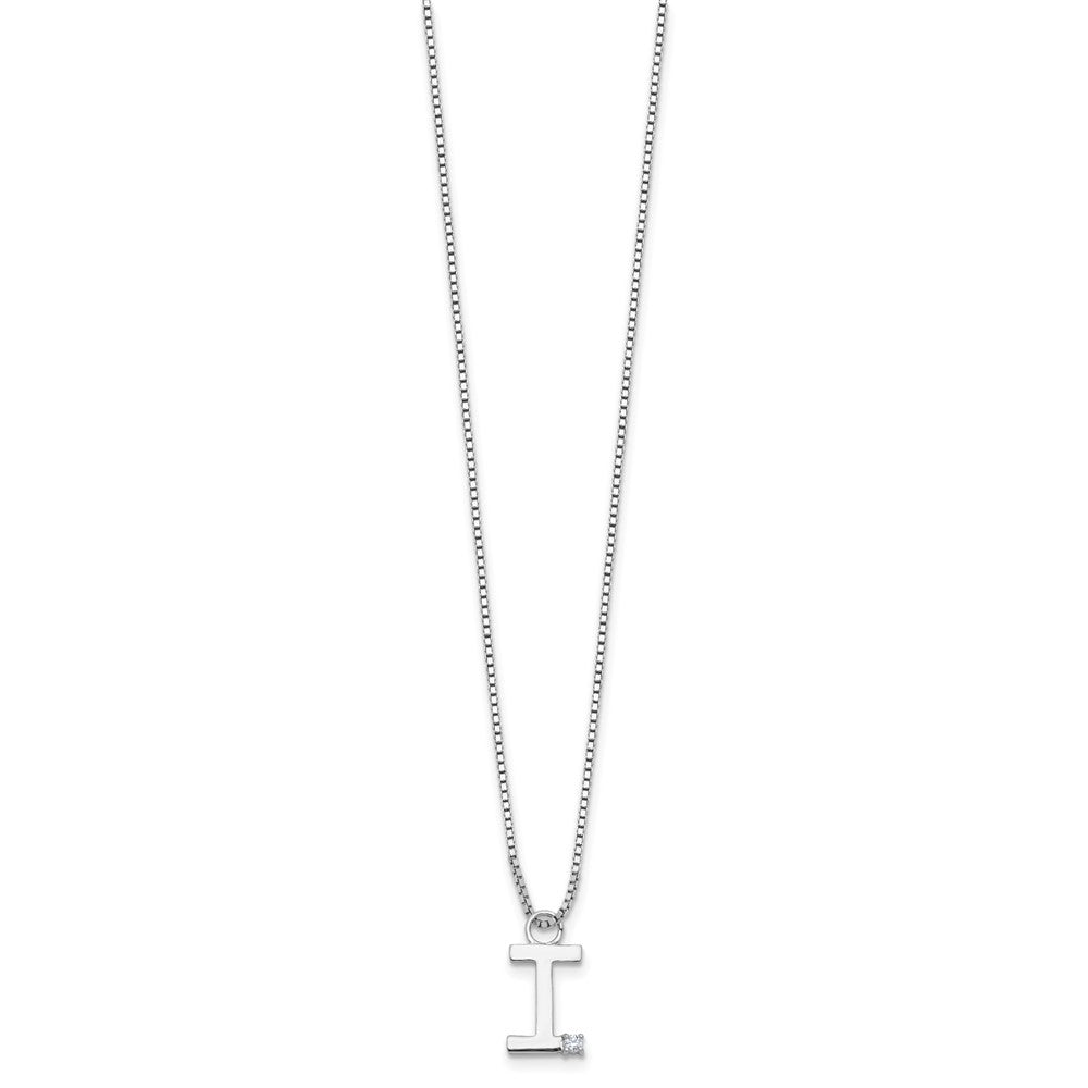 Sterling Silver Rhodium Plated White Ice .03 Diamond Initial I w/2in Ext. Necklace