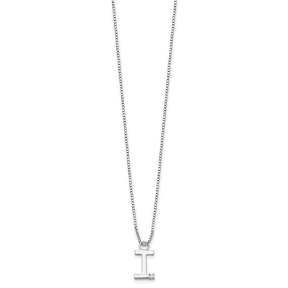 Sterling Silver Rhodium Plated White Ice .03 Diamond Initial I w/2in Ext. Necklace