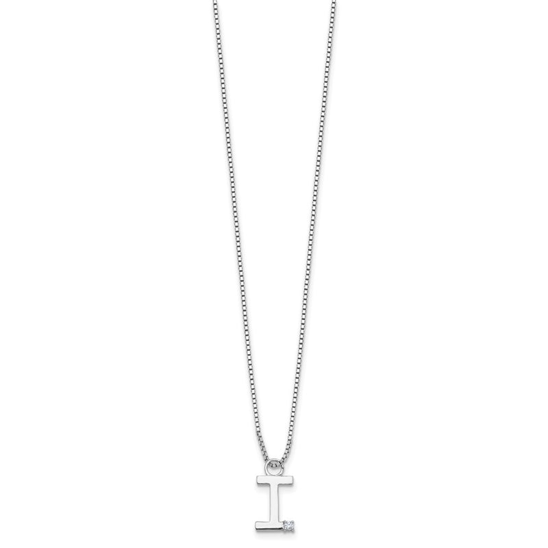 Sterling Silver Rhodium Plated White Ice .03 Diamond Initial I w/2in Ext. Necklace
