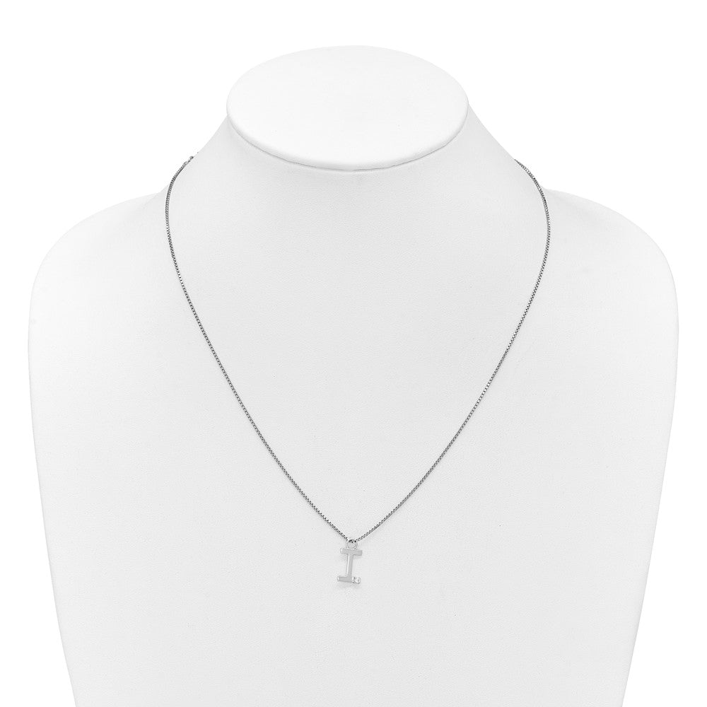 Sterling Silver Rhodium Plated White Ice .03 Diamond Initial I w/2in Ext. Necklace