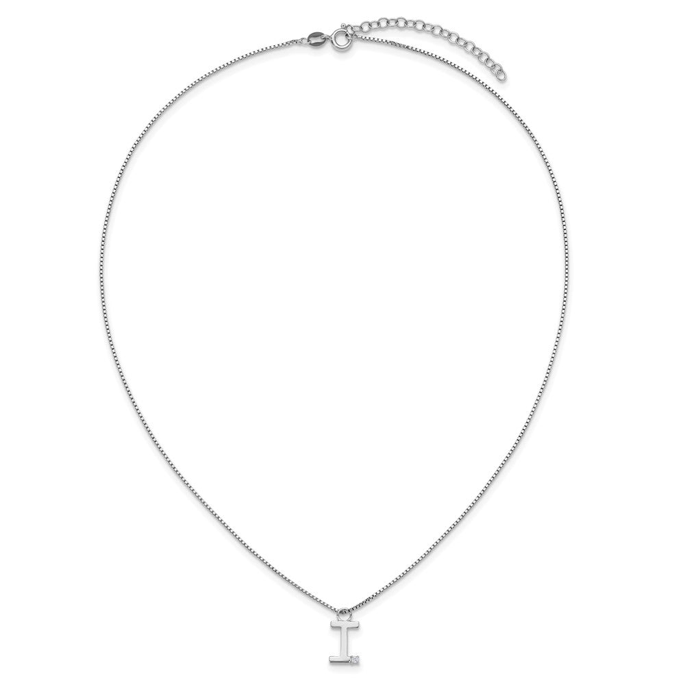 Sterling Silver Rhodium Plated White Ice .03 Diamond Initial I w/2in Ext. Necklace