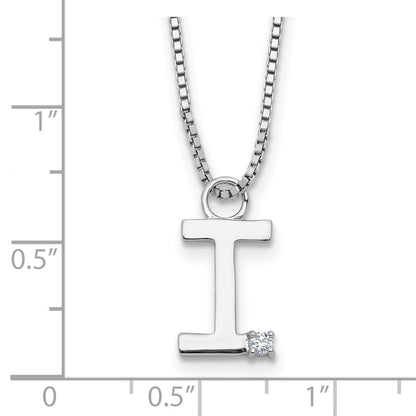 Sterling Silver Rhodium Plated White Ice .03 Diamond Initial I w/2in Ext. Necklace