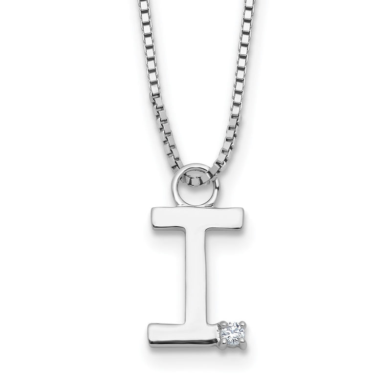 Sterling Silver Rhodium Plated White Ice .03 Diamond Initial I w/2in Ext. Necklace